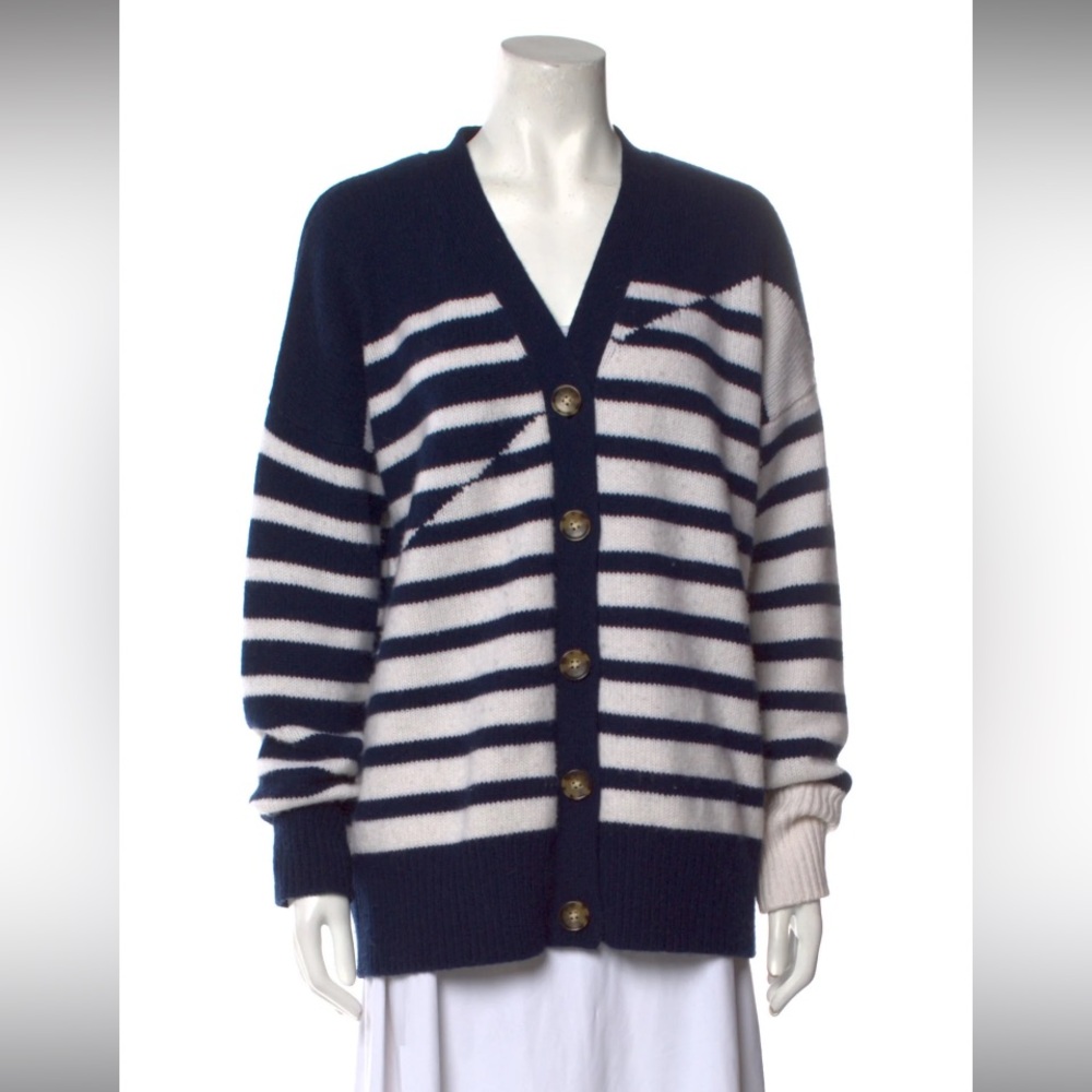 La Ligne Striped V Neck Wool/Cashmere Cardigan EUC, Size M